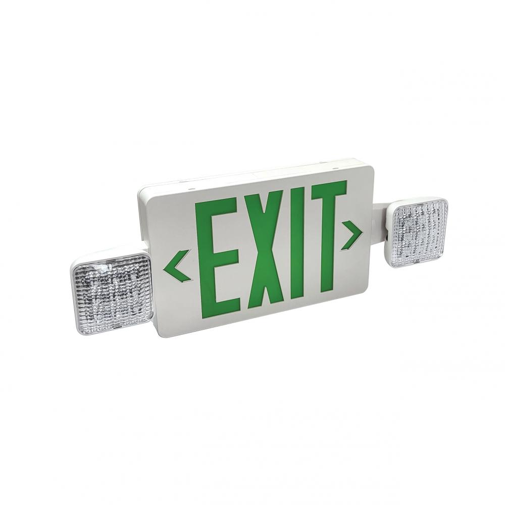 LED Exit and Emergency Combination with Adjustable Heads, Battery Backup, Red Letters / Black