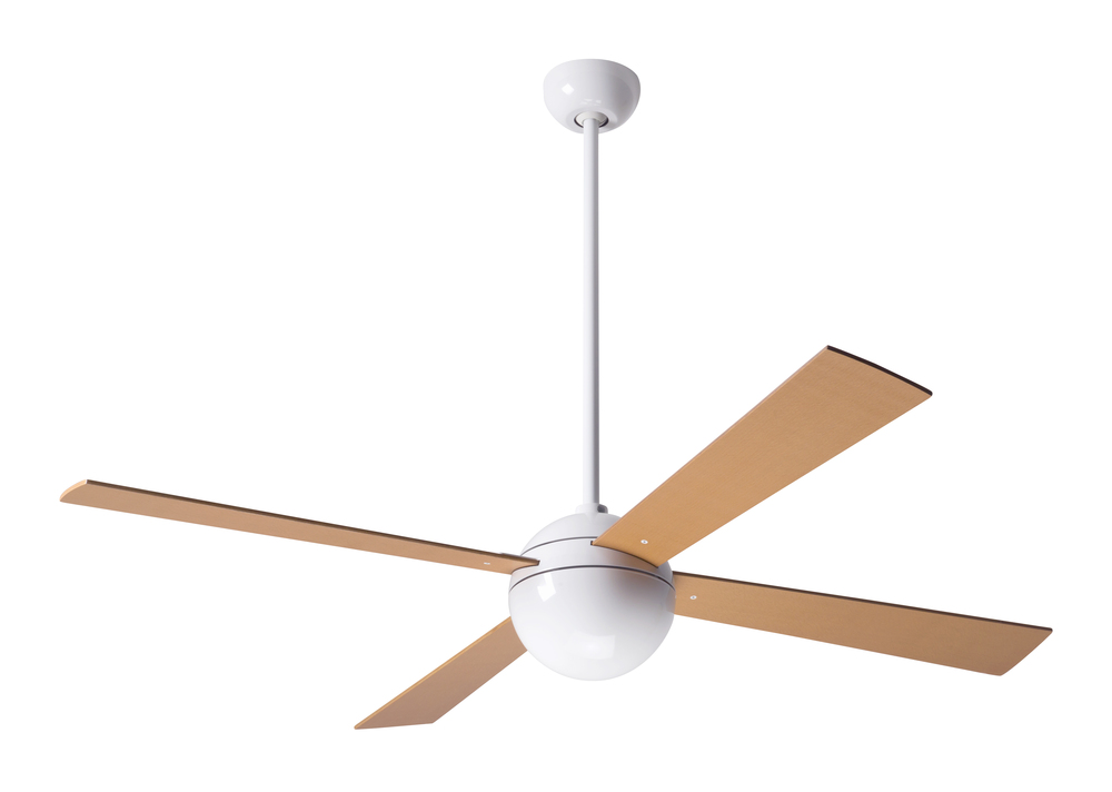 Ball Fan; Gloss White Finish; 42" Maple Blades; No Light; Fan Speed and Light Control (3-wire)