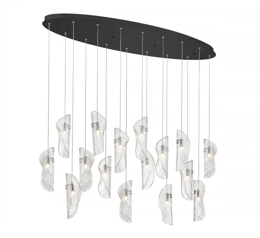 Sorrento, 16 Light Oval LED Chandelier, Clear, Black Canopy