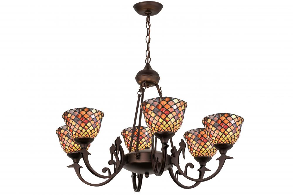 32.5"W Tiffany Fishscale 6 LT Chandelier