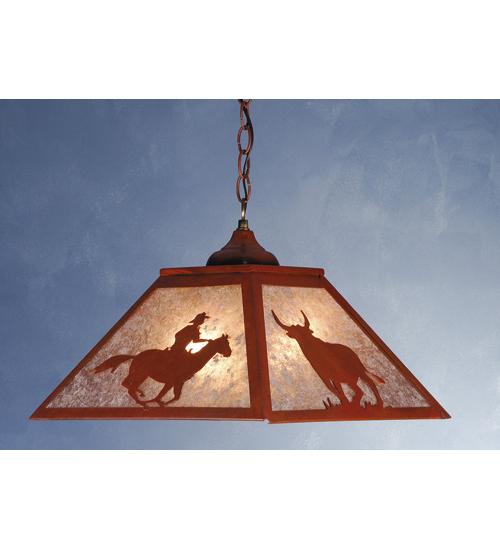 16"Sq Cowboy & Steer Pendant