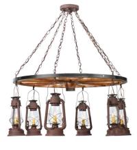 Meyda Blue 117204 - 40&#34;W Miners Lantern 6 LT Wagon Wheel Chandelier