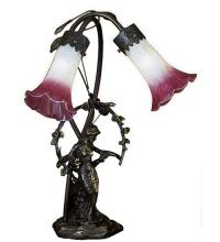 Meyda Blue 16697 - 17&#34; High Pink/White Tiffany Pond Lily 2 Light Trellis Girl Accent Lamp