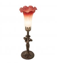 Meyda Blue 20289 - 15&#34; High Pink/White Tiffany Pond Lily Nouveau Lady Mini Lamp