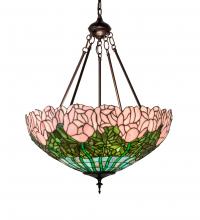 Meyda Blue 231156 - 22&#34; Wide Tiffany Cabbage Rose Inverted Pendant