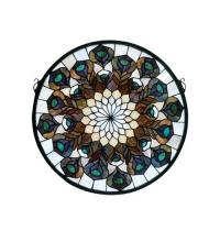 Meyda Blue 66805 - 17&#34;W X 17&#34;H Tiffany Peacock Feather Medallion Stained Glass Window