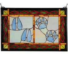 Meyda Blue 74144 - 26.5&#34;W X 17.5&#34;H Deer & Cougar Tracks Stained Glass Window