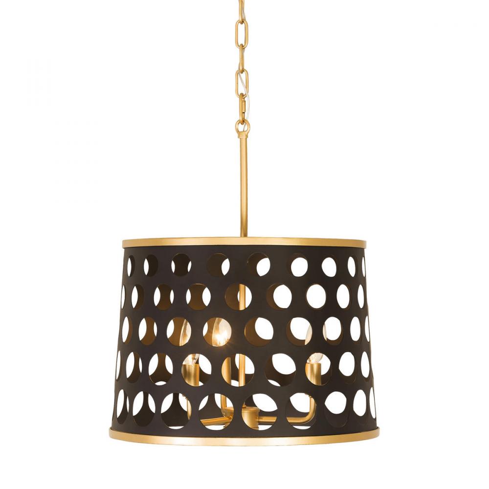 Bailey 3-Lt Pendant/Semi-Flush - Matte Black/French Gold