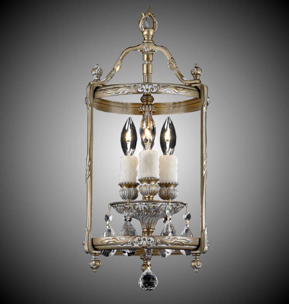 3 Light 8 inch Lantern with Clear Curved glass & Crystal