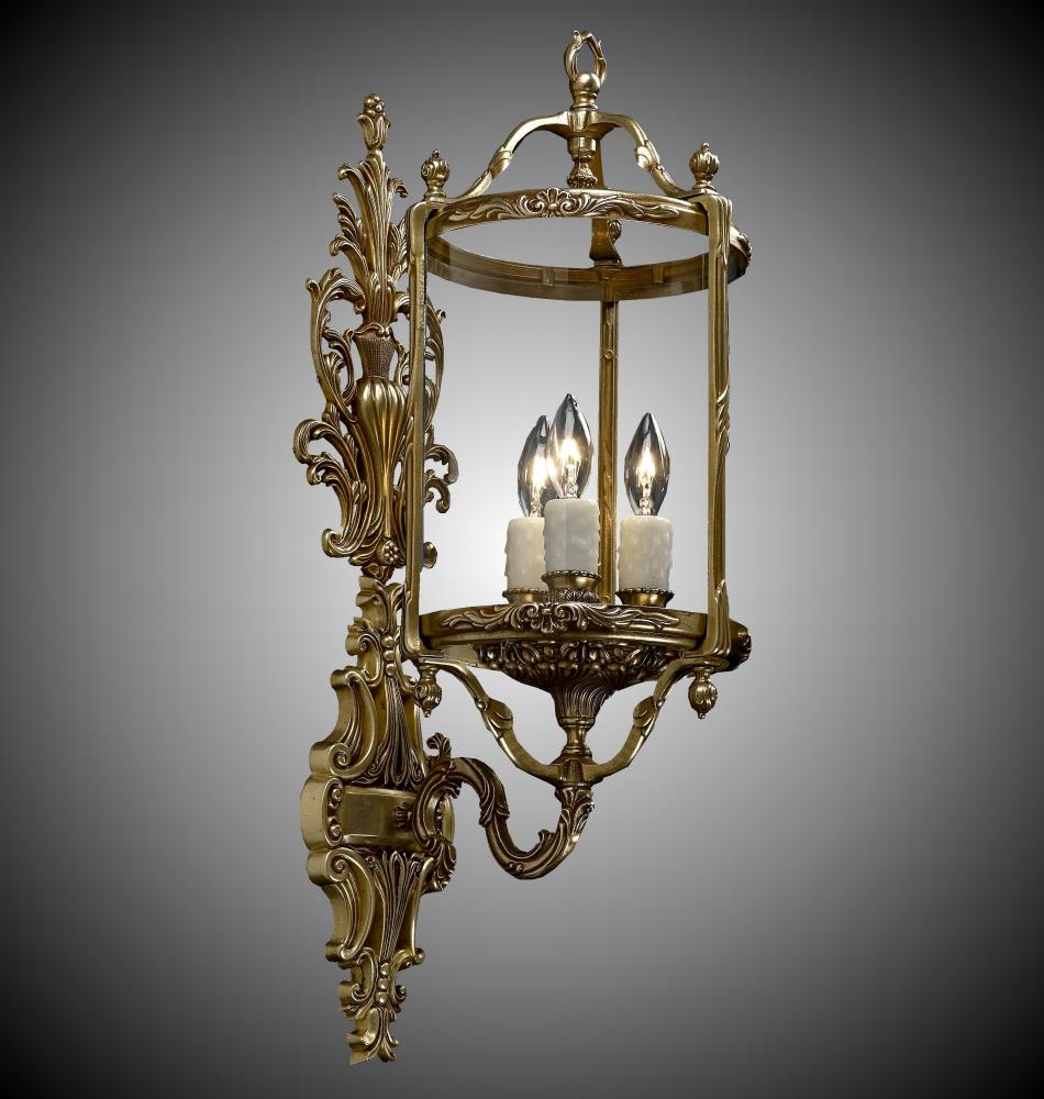 3 Light 8 inch Lantern Wall Sconce with Clear Curved Glass