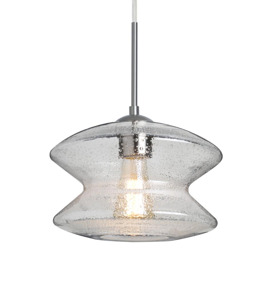 Besa, Zen Cord Pendant, Clear Bubble, Satin Nickel Finish, 1x8W LED Filament