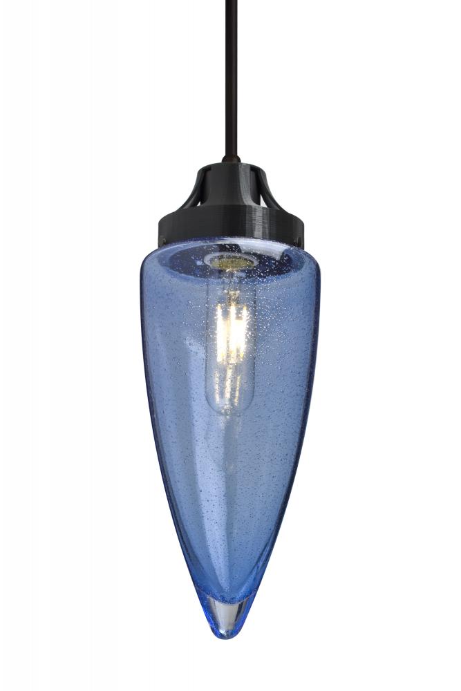 Besa, Sulu Cord Pendant, Blue Bubble, Black Finish, 1x4W LED Filament