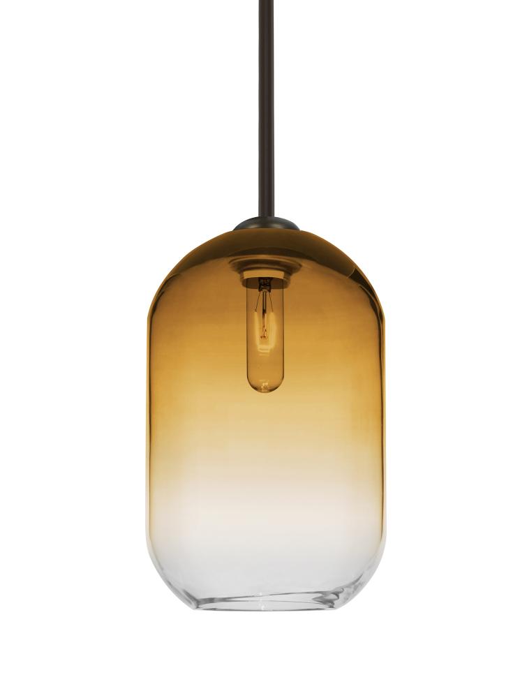 Besa, Omega 12 Stem Pendant,Amber/Clear, Bronze Finish, 1x60W Medium Base