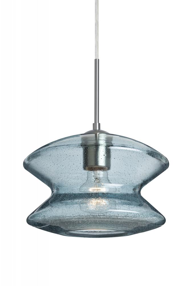 Besa, Zen Cord Pendant, Blue Bubble, Satin Nickel Finish, 1x60W Medium Base