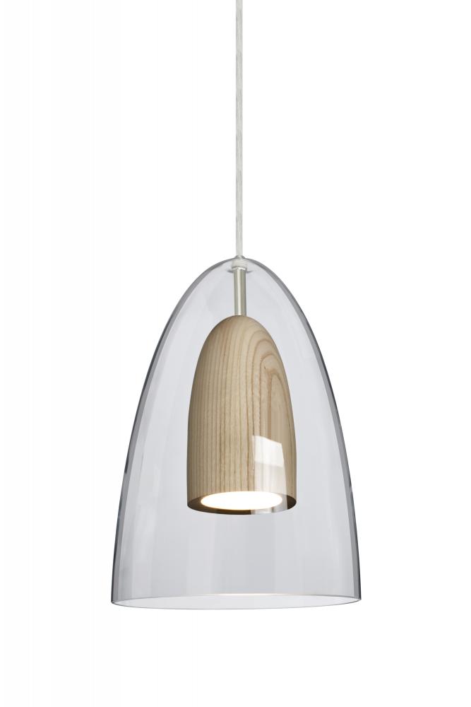 Besa, Dano Cord Pendant, Clear/Natural, Satin Nickel Finish, 1x9W LED