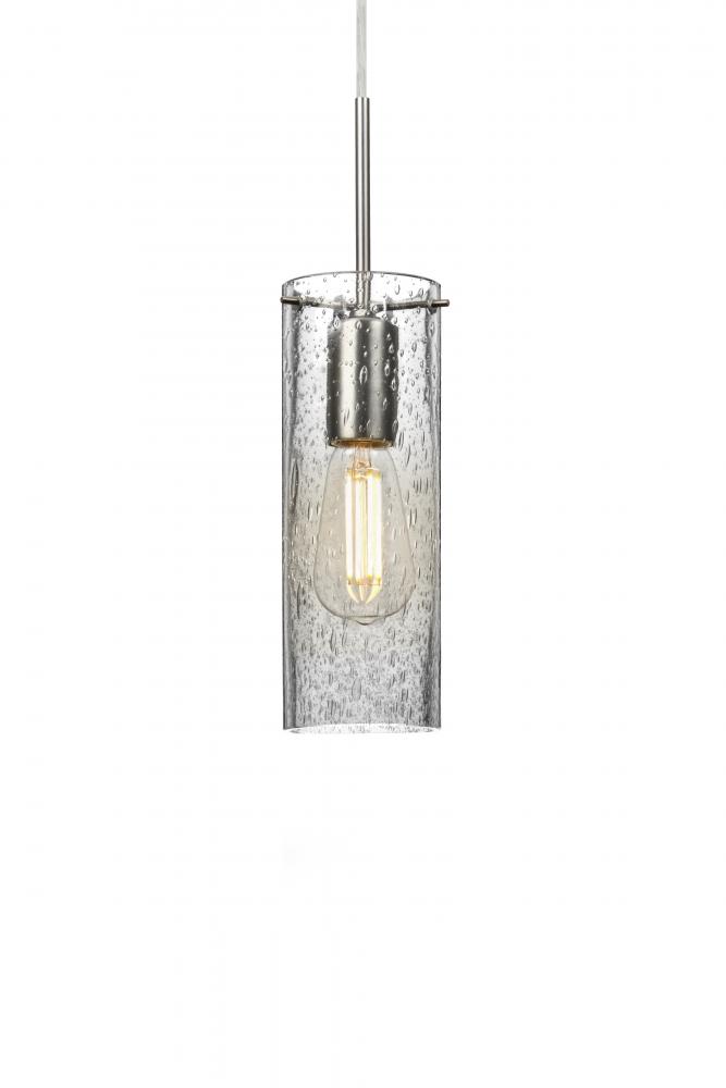 Besa, Juni 10 Cord Pendant, Clear Bubble, Satin Nickel, 1x4W LED Filament