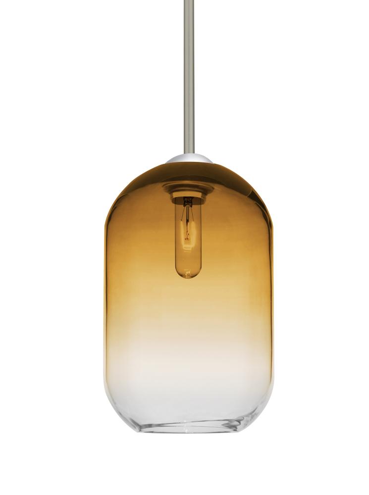 Besa, Omega 12 Stem Pendant,Amber/Clear, Satin Nickel Finish, 1x60W Medium Base