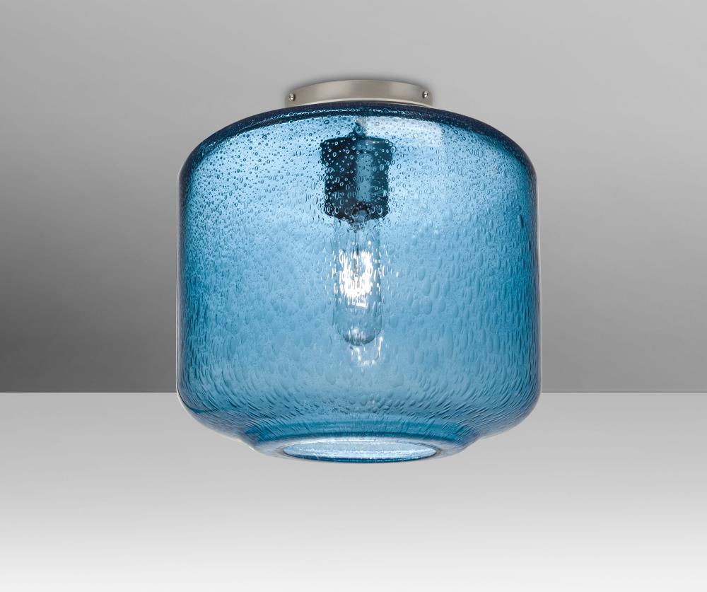 Besa Niles 10 Ceiling, Blue Bubble, Satin Nickel Finish, 1x60W T10