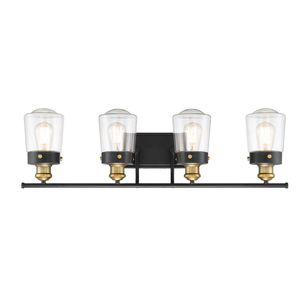 Macauley 4-Light Bathroom Vanity Light in Vintage Black with Warm Brass