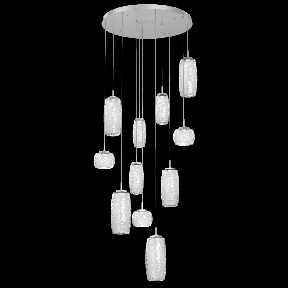 Vessel 11pc Round Multi-Pendant-Classic Silver-Clear Blown Glass-Cloth Braided Cord-LED 3000K