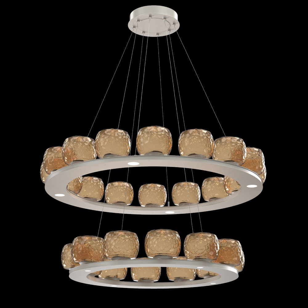 Vessel Two-Tier Platform Ring-Beige Silver-Bronze Blown Glass-Stainless Cable-LED 3000K