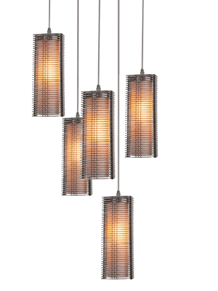 Downtown Mesh Square Multi-Pendant-12-Burnished Bronze-No Lens, Exposed Lamping-Cloth Braided Cord