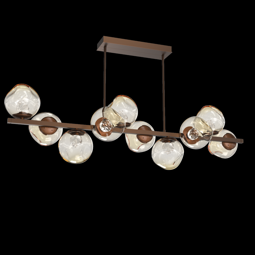 Luna 10pc Twisted Branch-Burnished Bronze-Floret Inner - Amber Outer-Threaded Rod Suspension-LED