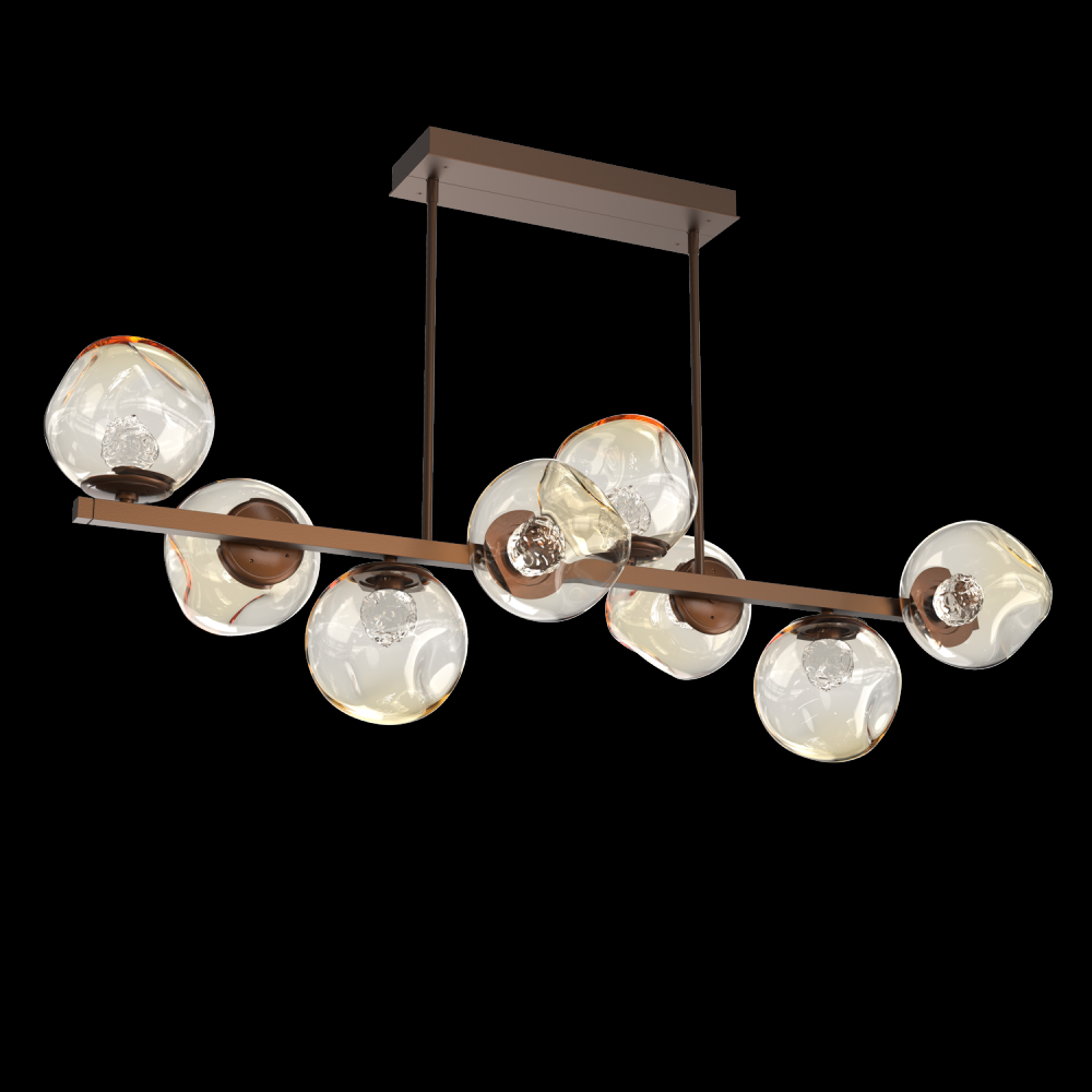 Luna 8pc Twisted Branch-Burnished Bronze-Floret Inner - Amber Outer-Threaded Rod Suspension-LED