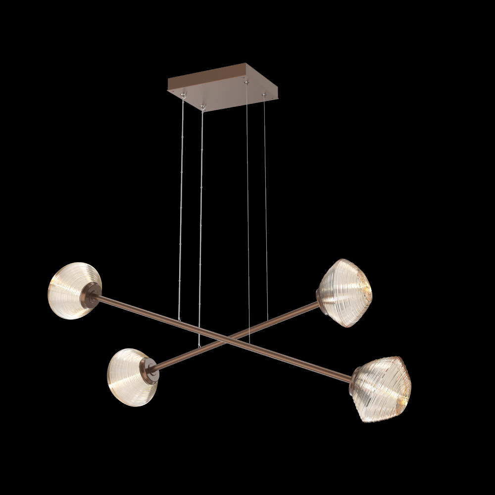 Mesa Double Moda-Burnished Bronze-Amber Blown Glass-Stainless Cable-LED 3000K