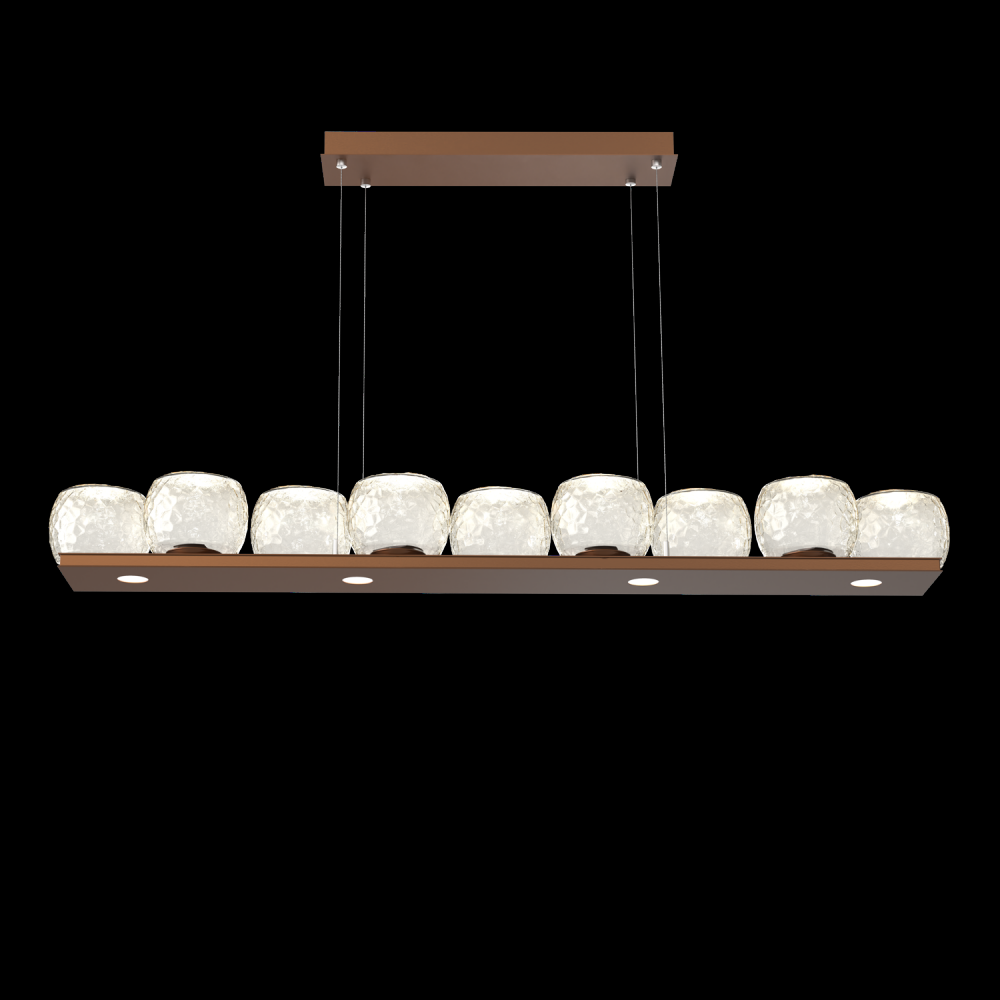 Vessel 59-inch Platform Linear-Burnished Bronze-Amber Blown Glass-Stainless Cable-LED 3000K