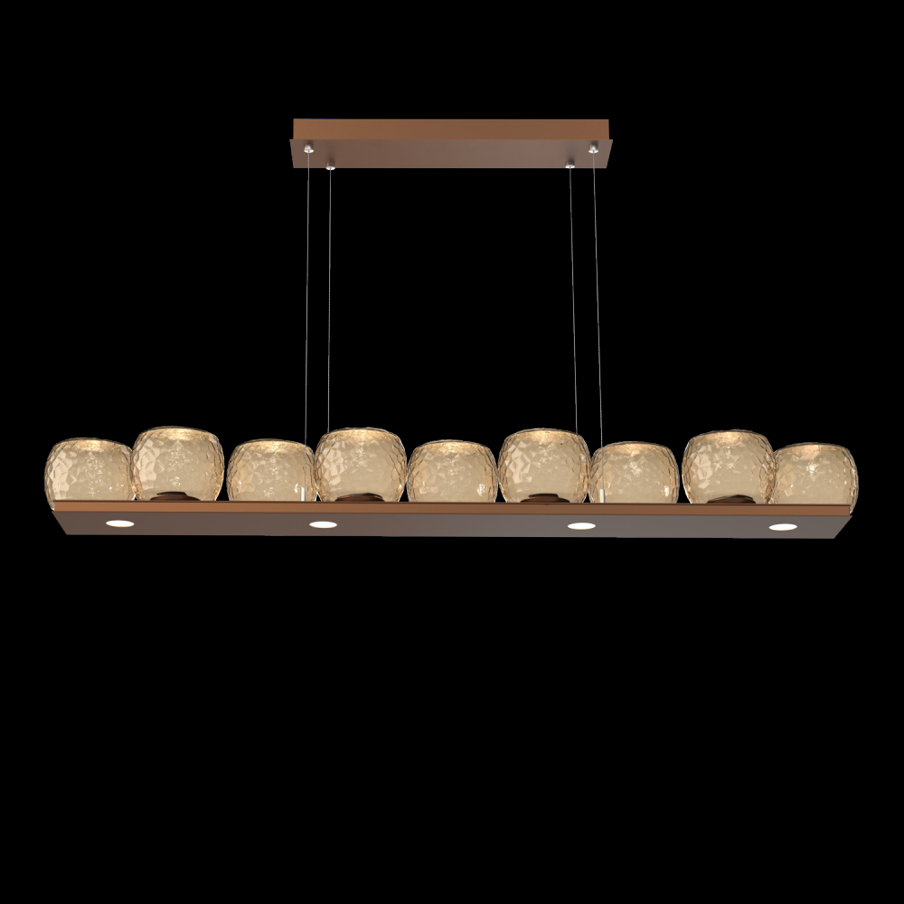 Vessel 59-inch Platform Linear-Burnished Bronze-Bronze Blown Glass-Stainless Cable-LED 2700K