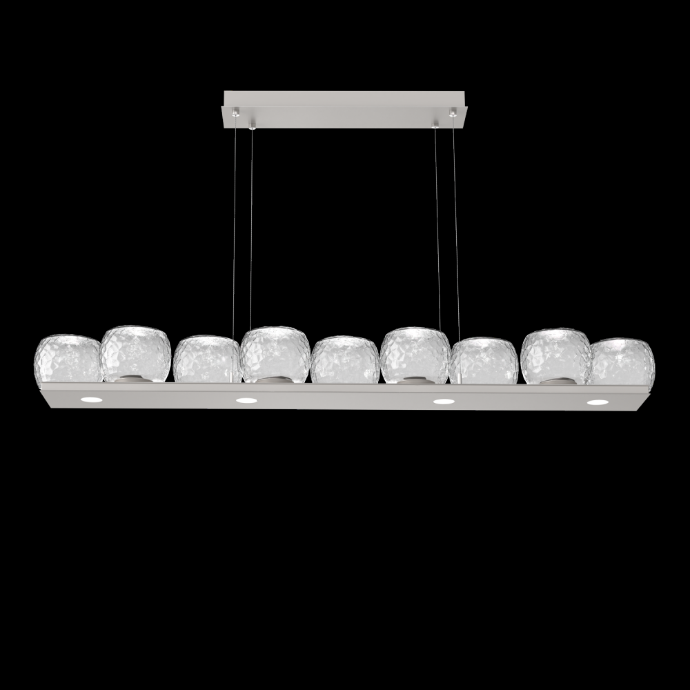 Vessel 59-inch Platform Linear-Beige Silver-Clear Blown Glass-Stainless Cable-LED 2700K