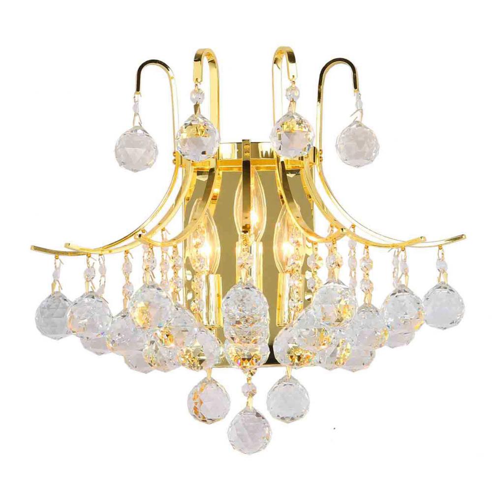 Empire 3-Light Gold Finish and Clear Crystal Wall Sconce Light 16 in. W X 16 in. H Large