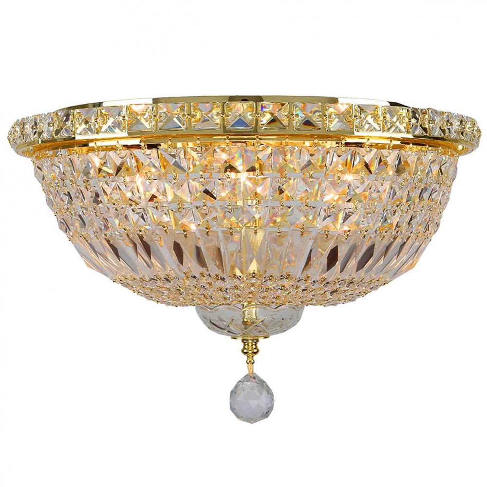 Empire 6-Light Gold Finish and Clear Crystal Flush Mount Ceiling Light 16 in. Dia x 10 in. H Round M