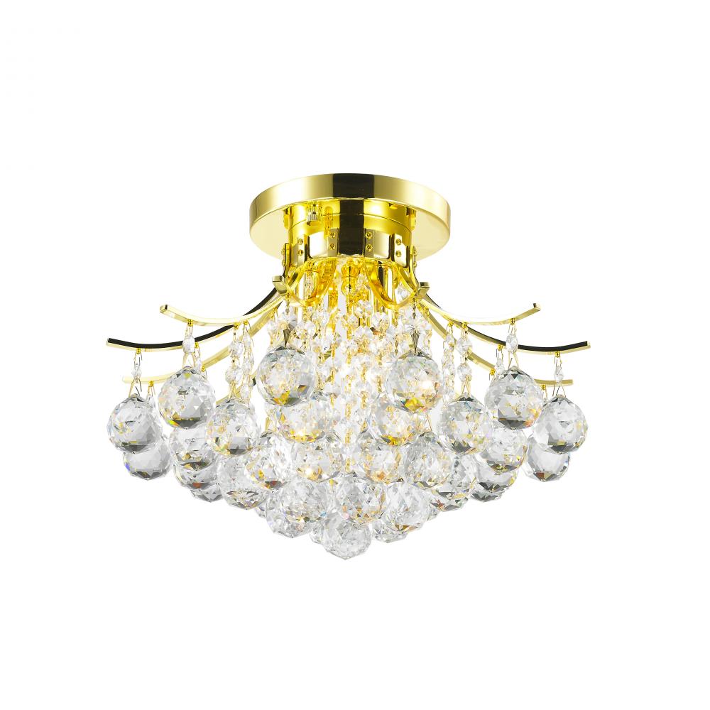 Empire 3-Light Gold Finish and Clear Crystal Flush Mount Ceiling Light 16 in. Dia x 12 in. H Round M