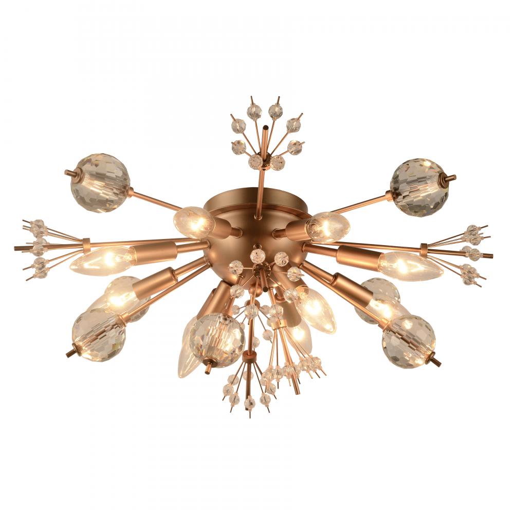 Starburst 10-Light Matte Gold Finish Crystal Sputnik Flush Mount Ceiling Light d20 in. x H8 in. Larg