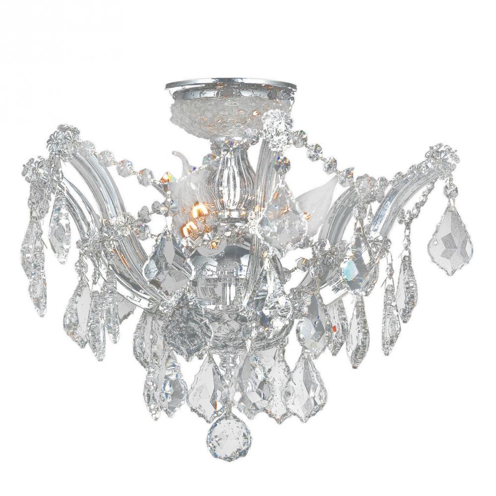 Maria Theresa 3-Light Chrome Finish and Clear Crystal Semi-Flush Mount Ceiling Light 16 in. Dia x 14