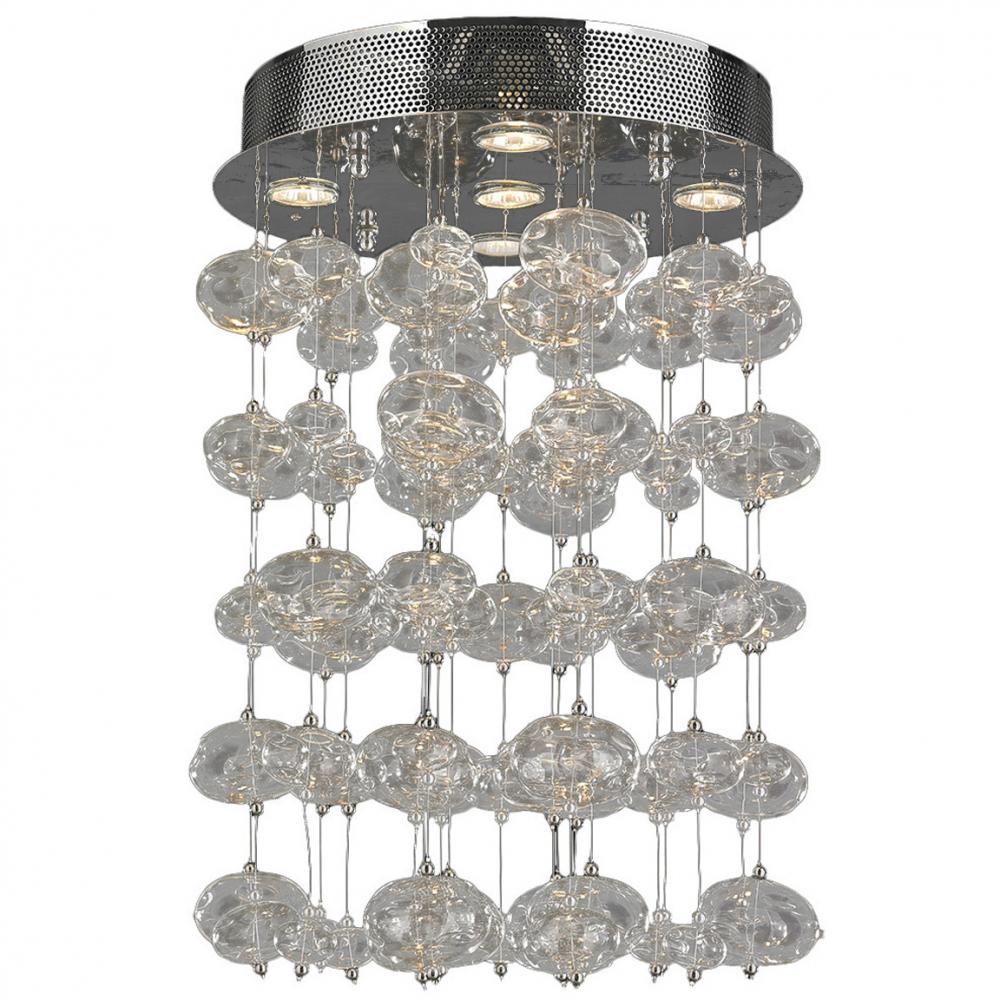 Effervescence 5-Light Halogen Chrome Finish Blown Glass Bubble Flush Mount Ceiling Light 16 in. Dia 