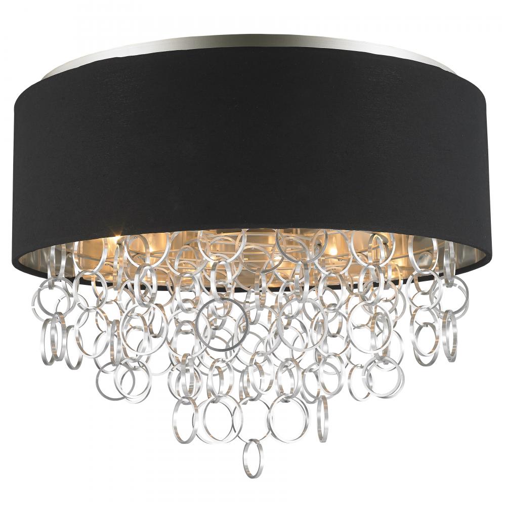 Catena 6-Light Matte NickelFinish with Black Linen drum Shade Flush Mount Ceiling Light 24 in. Dia x