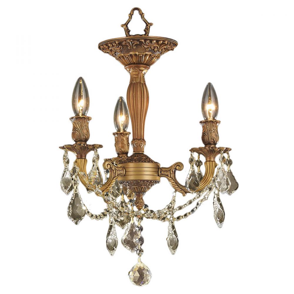 Windsor 3-Light French Gold Finish and Golden Teak Crystal Semi Flush Mount Ceiling Light 13 in. Dia