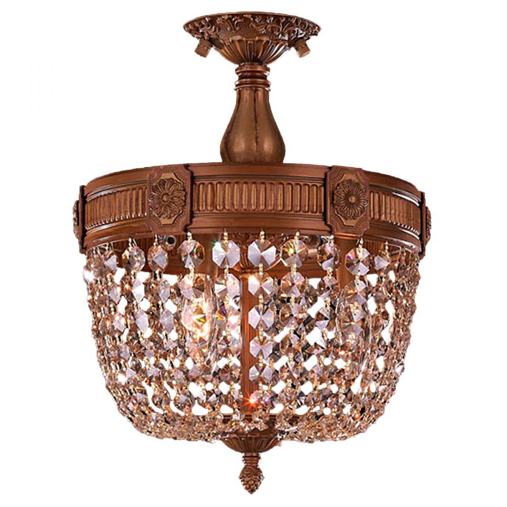 Winchester 3-Light French Gold Finish and Golden Teak Crystal Semi Flush Mount Ceiling Light 12 in. 