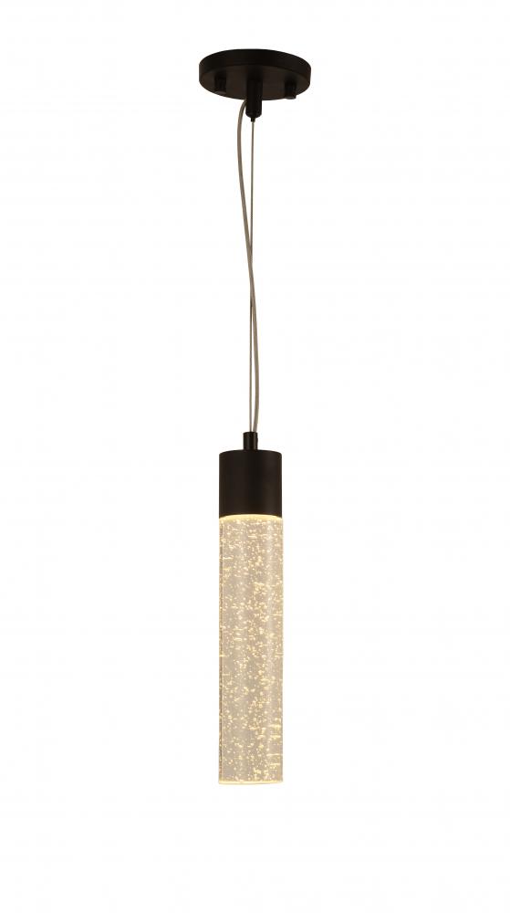 Sprite 6-Watt Graphite Black Finish Integrated LEd Crystal and Glass Tube Mini Pendant Light 3000K 4