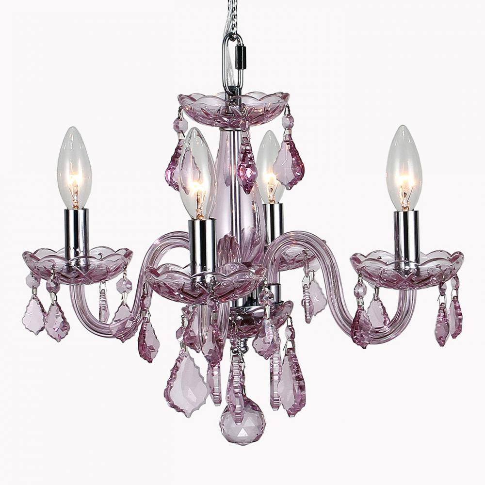 Clarion 4-Light Chrome Finish and Pink Crystal Chandelier 16 in. Dia x 12 in. H Mini