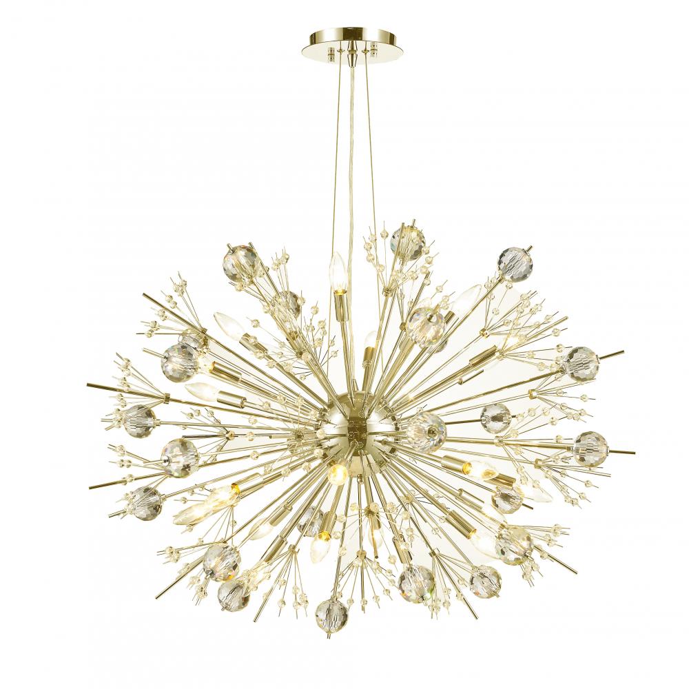 Starburst 24-Light Matte Gold Finish and Clear Crystal Sputnik Chandelier d36 in. x H26 in. Large