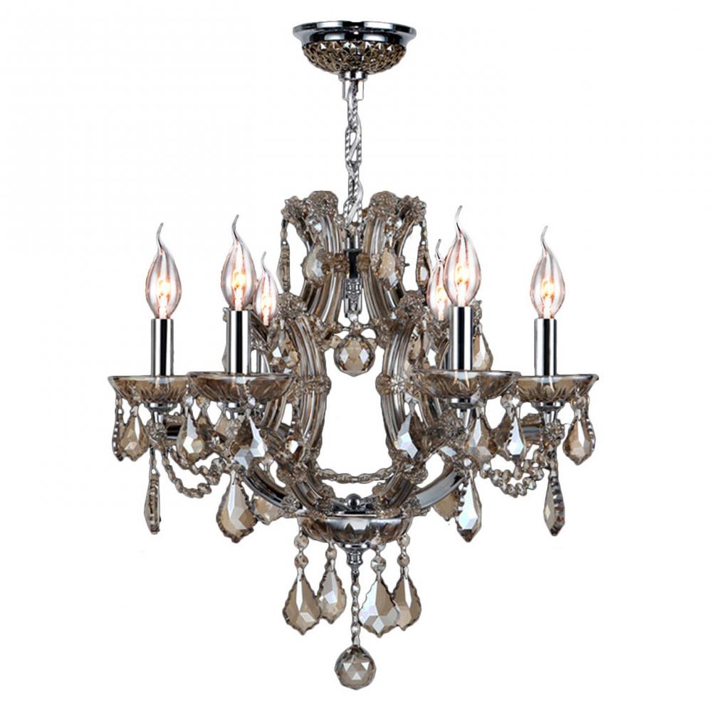 Maria Theresa 6-Light Chrome Finish and Golden Teak Crystal Chandelier 20 in. Dia x 19 in. H Medium