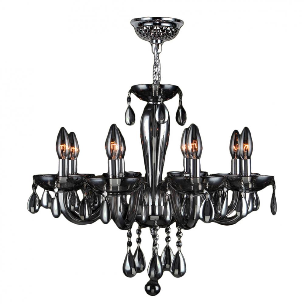 Gatsby Collection 8 Light Chrome Finish and Smoke Blown Glass Chandelier 22" D x 19" H Mediu