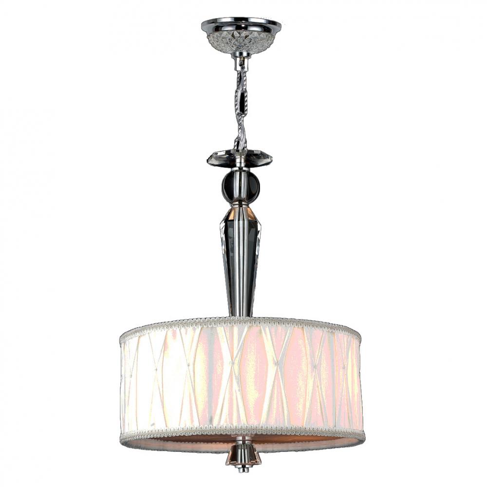 Gatsby Collection 3 Light Chrome Finish and Clear Crystal Pendant with White Fabric Drum Shade 12