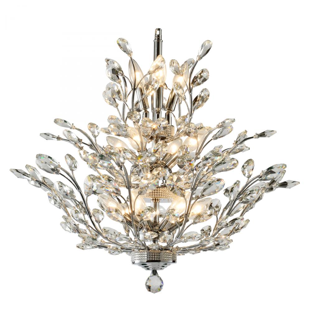Aspen 15-Light Chrome Finish and Crystal Floral Chandelier 27 in. Dia x 27 in. H Three 3 Tier Medium