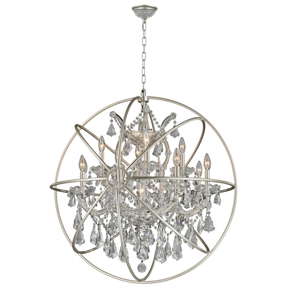 Armillary 13-Light Matte Nickel Finish and Clear Crystal Foucault's Orb Chandelier 33 in. Dia x 