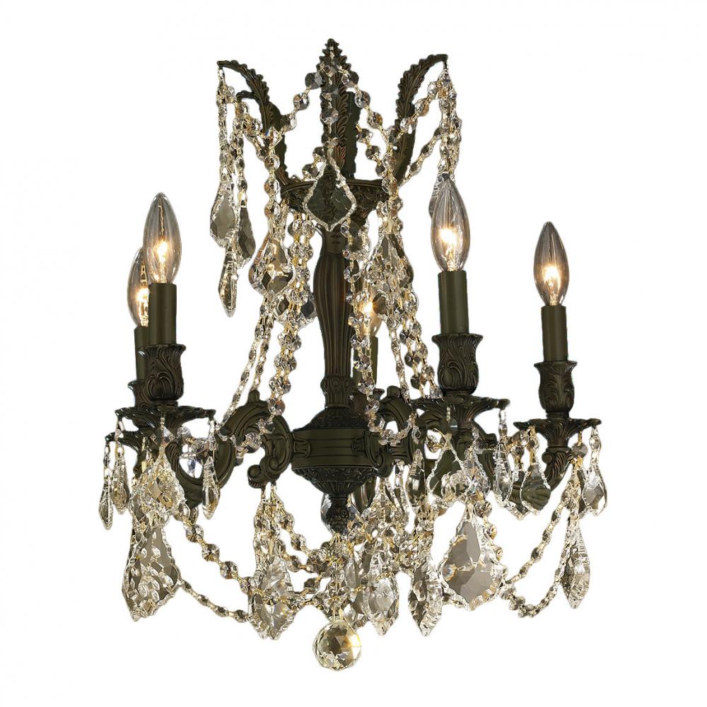 Windsor 5-Light dark Bronze Finish and Golden Teak Crystal Chandelier 18 in. Dia x 19 in. H Medium